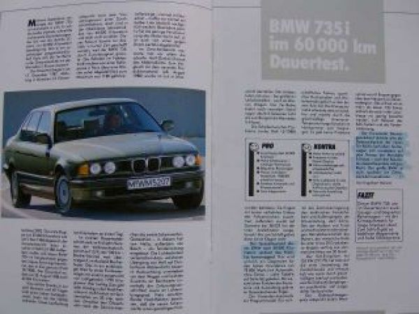 BMW 7er Reihe E32 im Spiegel der Presse Januar 1989