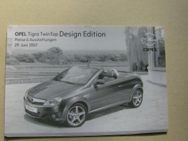 Opel Tigra TwinTop Design Edition Preisliste Juni 2007