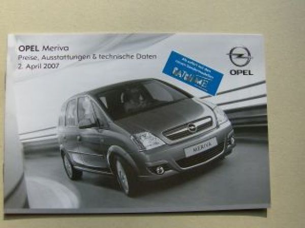 Opel Preisliste Meriva April 2007 NEU