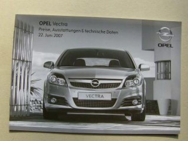 Opel Preisliste Vectra Juni 2007 NEU