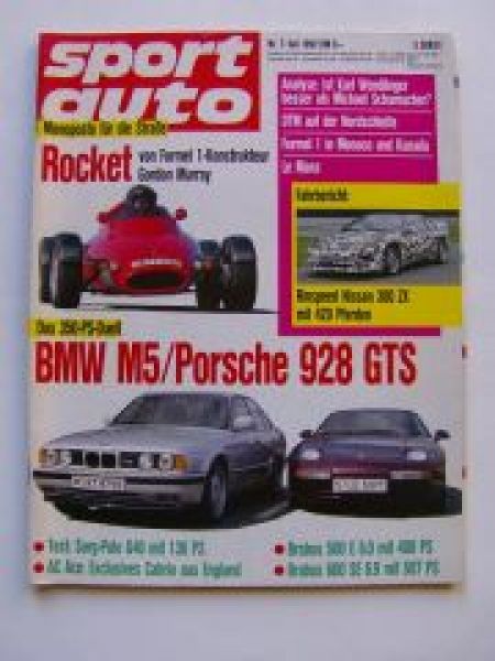sport auto 7/1992 BMW M5 E34 3.8, Brabus 500E 6.0 W124, W140