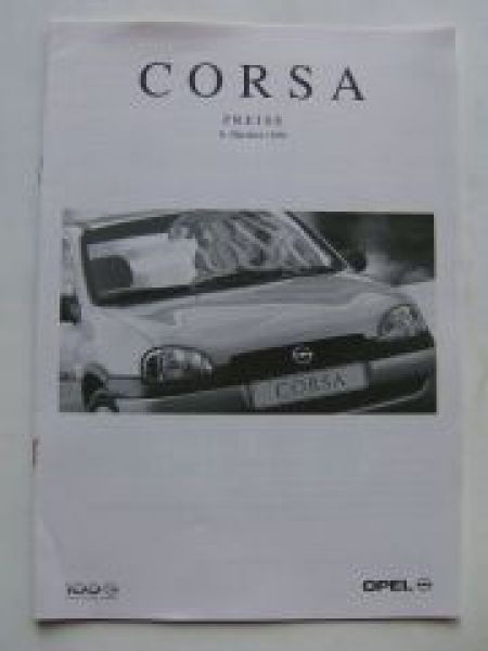 Opel Preisliste Corsa B Oktober 1999 NEU
