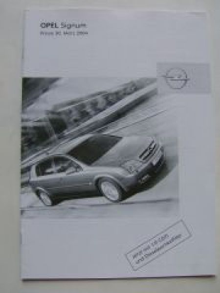 Opel Preisliste Signum März 2004 NEU
