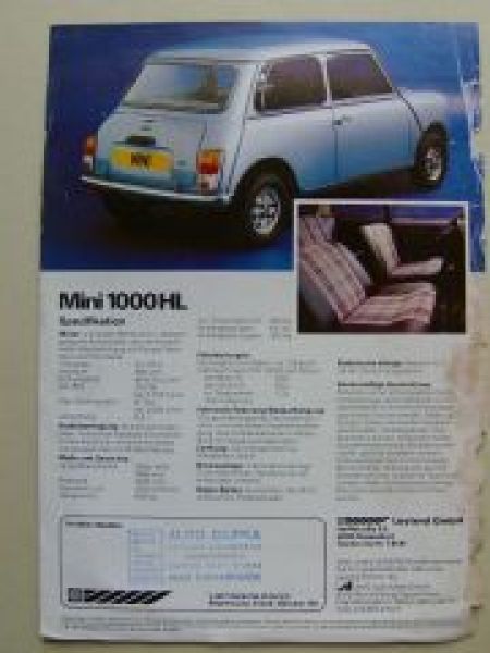 Leyland Mini 1000 HL Prospektblatt Oktober 1980