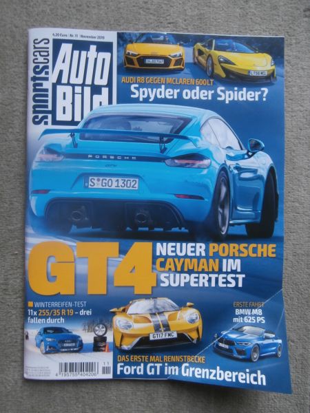 Auto Bild sportscars 11/2019 Audi R8 vs. McLaren 600LT,Ford GT, BMW M8,Cayman GT4,