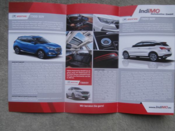 Indimo Zotye T300 SUV +EV T600 SUV Flyer Prospekt Deutsch