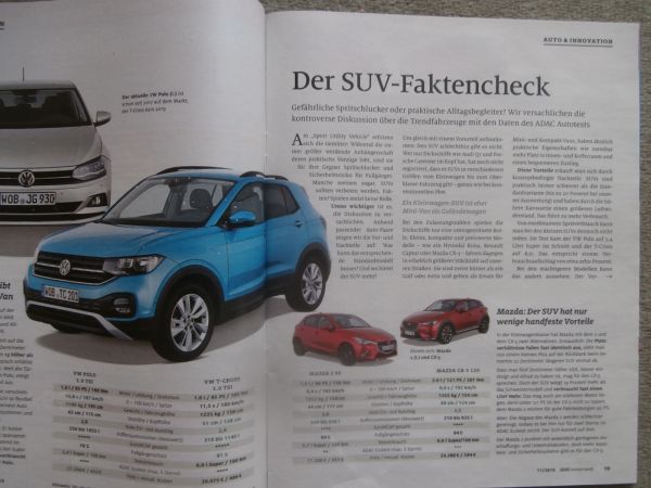 adac motorwelt 11/2019Volvo V90 vs. XC90,VW Golf VIII,Peugeot 208,