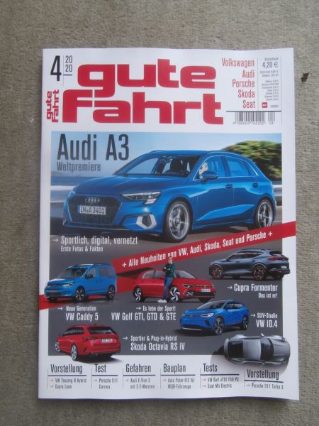 gute fahrt 4/2020 VW Touareg R Hybrid,Cupa Leon,Porsche 911 Carrera,Golf VIII 1.5eTSi,Octavia RS iV,E-Tron S Sportback