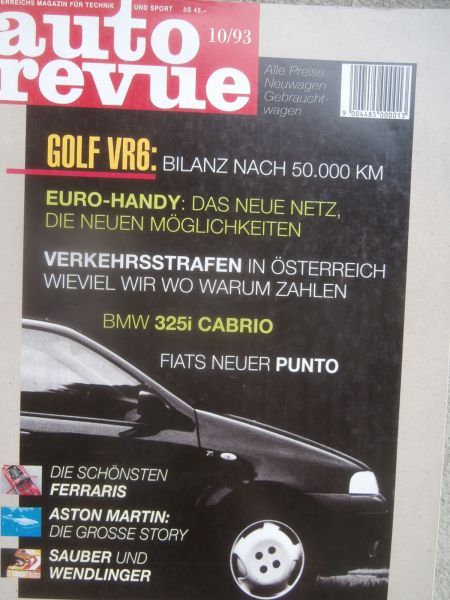 auto revue 10/1993 BMW 325i Cabrio E36, VW Golf VR6 Dauertest,Mercedes Benz E250d W124,Alfa 155 1.7 TS,Punto 55 6-Speed