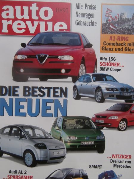 auto revue 10/1997 Piaggio Ape 50,Daelim VS125,BMW R1100GS,Audi AL2,smart fortwo,Alfa Romeo 156,VW Golf4,XJ8