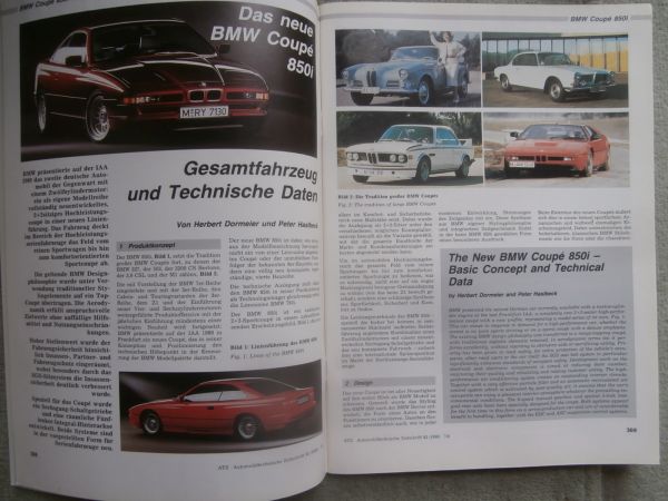 Automobiltechnische Zeitschrift 7+8/1990 BMW 850i E31 Gesamtfahrzeug und technische Daten,