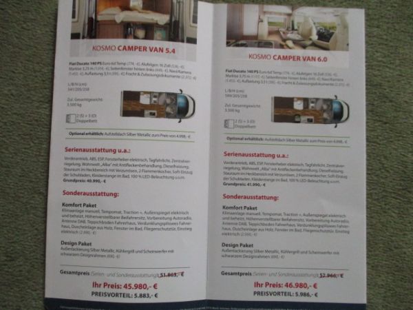 Laika Kosmo Camper Vans Flyer Brochure +Preise 5.4 6.0 6.1 6.4