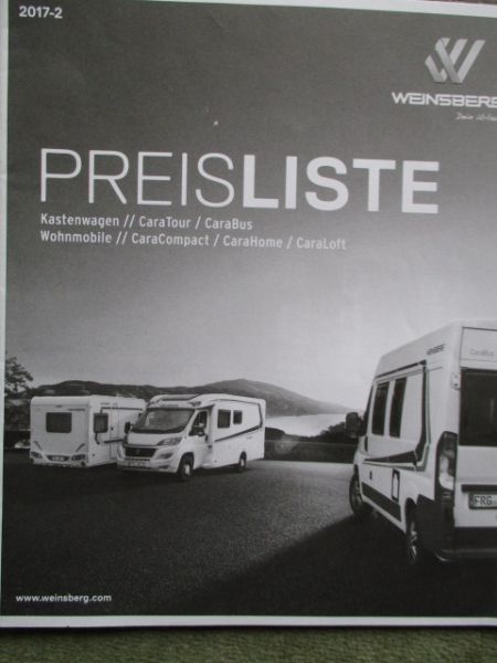 Weinsberg Kastenwagen CaraTour CaraBus Wohnmobile CaraCompact CaraHome CaraLoft Preisliste 2017