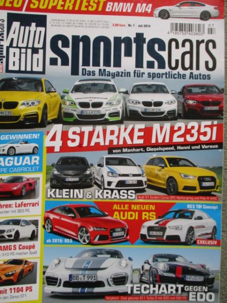 Auto Bild sportscars 7/2014 M235i F22 imVergleich, S1 vs. Corsa OPC Nürburgring und PoloR WRC,C63AMG S Cóupe,Zenvo ST1,