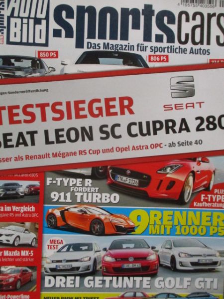 Auto Bild sportscars 5/2014 Seat Leon SC Cupra 280,Brabus SL850 vs. SKN R8 V10 X-treme2 vs.Manhart MH6 700,