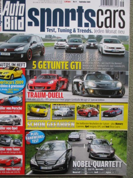 Auto Bild sportscars 9/2009 9ff GT-T900 vs. Gemballa Mirage GT,SLS AMG,E500 vs. S5 vs. XK 5.0 und Maserati GranTurismo