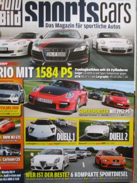 Auto Bild sportscars 9/2010 Geiger Grand Sport Corvette vs.MTM R8 GT3-2 vs. Cargraphic 911 GT3 RSC2 3.8,BMW M3 GTS