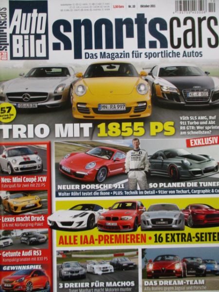 Auto Bild sportscars 10/2011 Väth SLS AMG vs. Ruf 911 turbo und Abt R8 GTR,8C vs. 911 Speedster vs. XKR Cabrio,