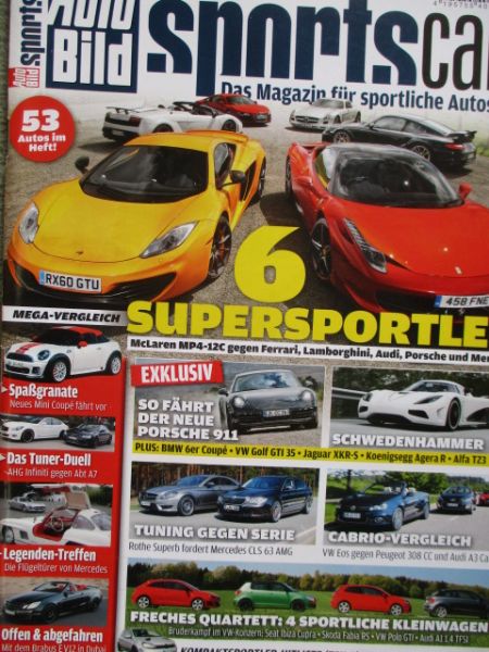 Auto Bild sportscars 8/2011 McLren MP4-12C vs.Gallardo vs. R8 V10 vs. SLS AMG vs. 911 GT2RS vs. 458 Italia,