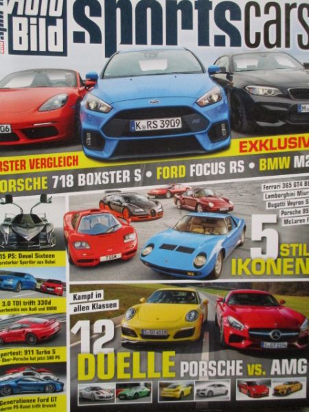 Auto Bild sportscars 5/2016 365 GT4 BB vs. Miura vs. Veyron SS vs. 959 und McLaren F1,911 turbo s (997),Focus RS vs. M2 F87