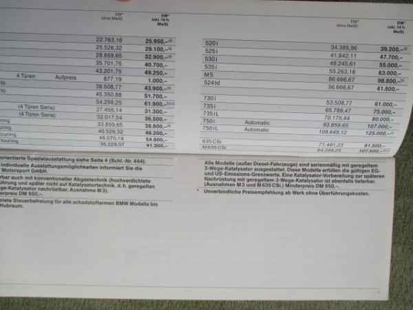 BMW 316i-325iX E30,Cabrio +touring,E34+M5,E32,E24 Dezember 1988