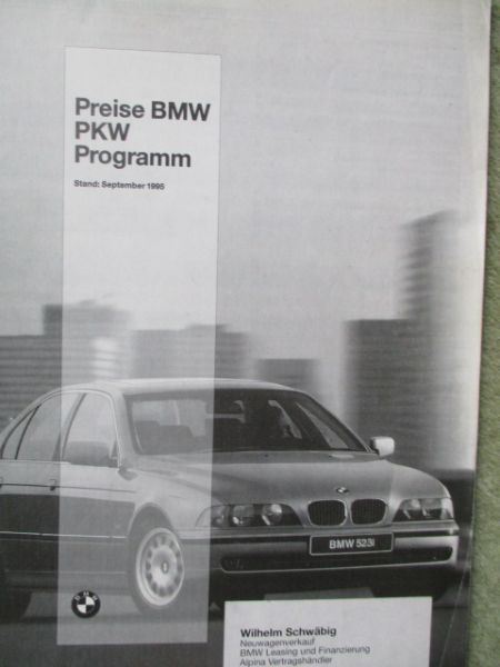 BMW 316i-M3 Limousine touring compact/Coupé Cabrio E36,E39,E34 touring Edition,E38,E31 Preisliste 9/1995