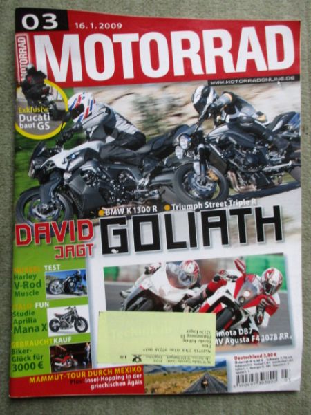 Motorrad 3/2009 Bimota DB7 vs. MV Agusta F4 1078 RR312,Kawasaki ER-6n,Vergleich: BMW K1300R vs. Triumph Street Triple R