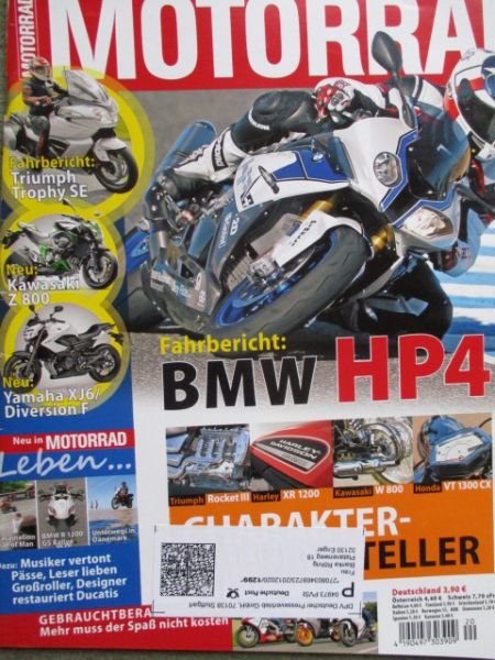 Motorrad 20/2012 Triumph Trophy SE,BMW HP4,Kawasaki Ninja 300,ABPYamaha XT660X,Husqvarna TR650 Terra und Strada