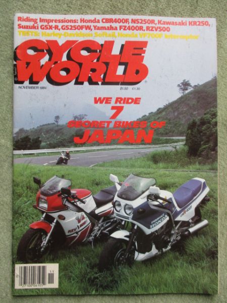 Cycle World November 1984 Harley-Davidson FXST,Honda VF700F Interceptor,Comparison Yamaha