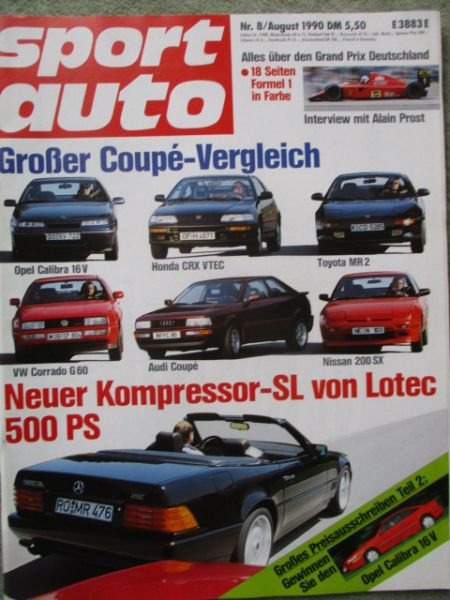 sport auto 8/1990 Vergleich: Calibra 16V vs.Corrado G60 vs. Typ89 Coupé vs. MR2 und CRX VTEC vs. Nissan 200SX,