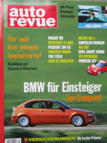auto revue 4/2001 Audi A2 1.2TDI 3L,E46 Compact,Chrysler Grand Voyager V6,Fiat Dobló 1.9d,Focus TDCi,MX-5