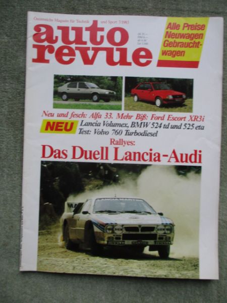 auto revue 7/1983 BMW 525eta und 524td E28,Alfa 33, Volvo 760GLE Turbodiesel,Daihatsu Charade CX,Ford Escort XR3i