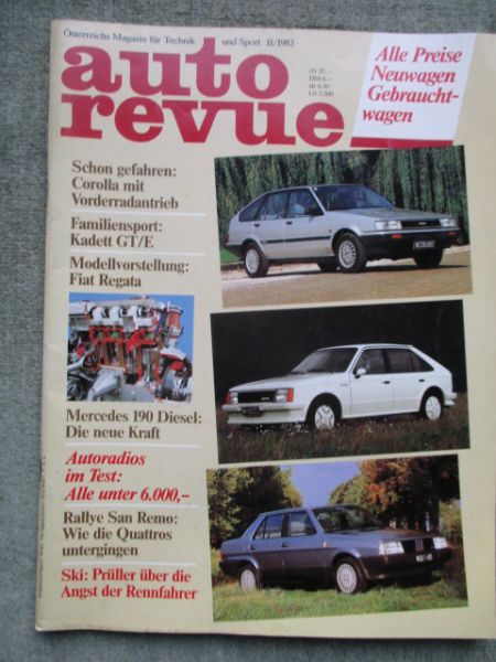 auto revue 11/1983 Mercedes Benz 190D W201,Fiat Regata 100S,Opel Kadett D GT/E,Toyota Corolla Liftback 1.6GL