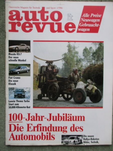 auto revue 1/1986 Mazda RX-7,Fiat Croma, Suzuki SJ413,Renault 25 turbo,Cadillac DeVille,Dauertest Lancia Thema Turbo