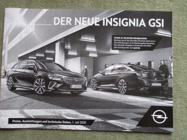 Opel Insignia GSI Preisliste 169kw/230ps Juli 2020