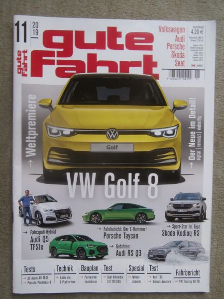 gute fahrt 11/2019 Golf8,Porsche Taycan Turbo S,Touareg V8 TDI, Alhambra 2.0TDI,Q5 TFSie,Audi TTS Coupé