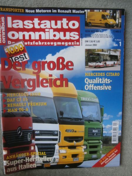 lastauto omnibus 1/2002 Mercedes Benz Axor vs. DAF CF85 vs. Renault Premium vs. MAN TG-A,Mercedes Citaro,