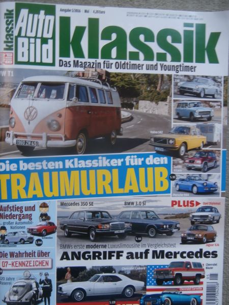 Auto Bild klassik 5/2016 350SE W116 vs. BMW 3.0i E3,Diplomat,Jaguar XJ6,Volvo 142,T1,404,Porsche 944 Cabrio,Vitara