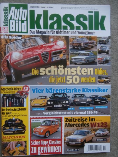 Auto Bild klassik 1/2016 BMW M5 E28 vs. 450SEL 6.9 W116 vs. 911C2 vs. 3000GT,VW Fridolin,300d W123,1600-2,400GT,