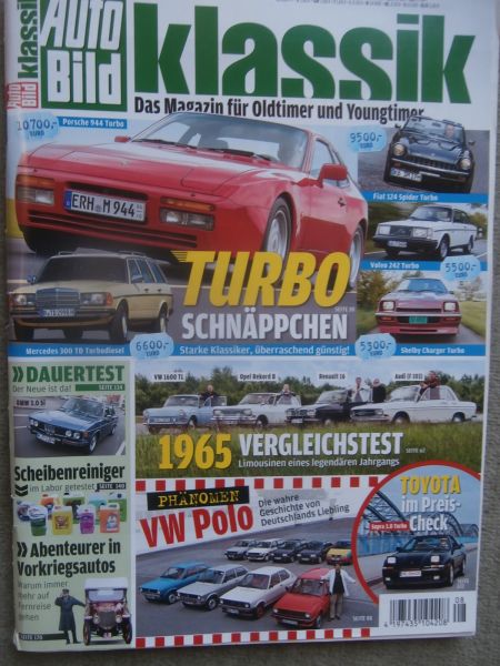 Auto Bild klassik 8/2015 300TD Turbodiesel T123,Fiat 124 Spider Turbo,Volvo 242 Turbo,Shelby Charger Turbo,