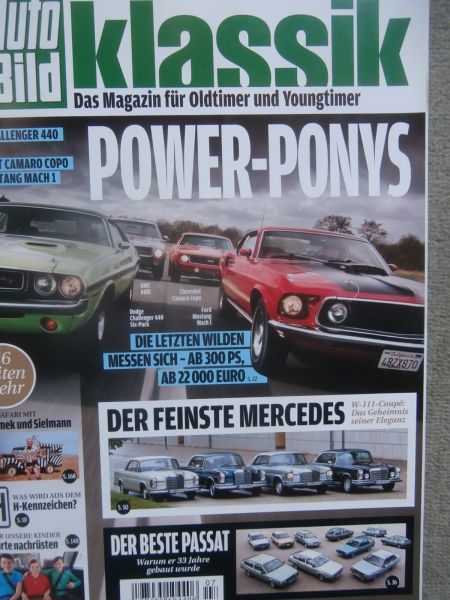 Auto Bild klassik 7/2017 AMC AMX vs. Dodge Challenger 440 vs. Mustang Mach 1 s. Camaro,W111 Coupé,VW Passat B1 Typ32