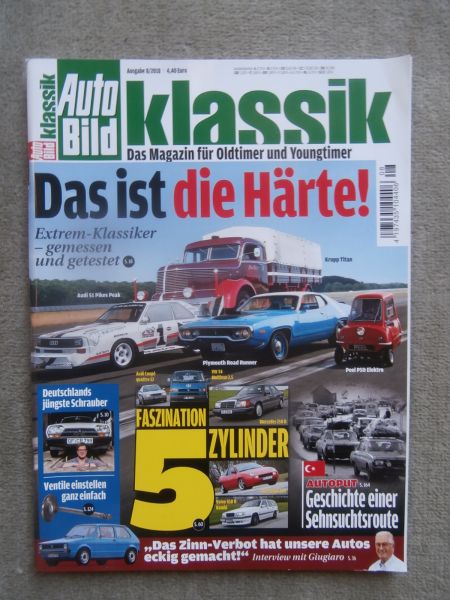 Auto Bild klassik 8/2018 Audi S1 Pikes Peak,Krupp Titan,Plymouth Road Runner,Peel P50 Elektro,Audi Coupé quattro S2,T4