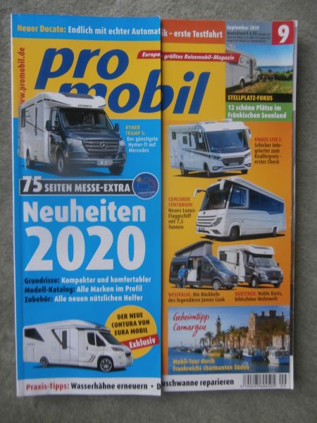 pro mobil 9/2019 Dethleffs Globeline T 6613 EB,Hymer B-Klasse ML780,Knaus Live I 650MEG;Rapido 856F,