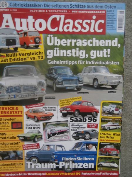 AutoClassic 5/2014 T2 vs. T2 Last Edition,Ford 12m P4 vs. Triumph Herald vs. R8,Saab 96,Alfa Montreal,Fiat X1/9,E36,