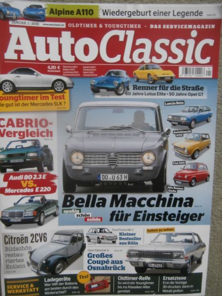 AutoClassic 1/2019 Audi 80 2.3E Typ89 s. E220 A124,SK R170,Alpine A10,Fiest Mk2,Opel Diplomat A,Citroen 2CV6