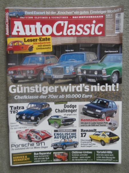 AutoClassic 5/2019 Dodge Challenger,Tatra T87, VW Polo G40 Typ86C,Renault 17, Golf2 Limited,BMW 3.0E3 vs. 164 vs. Diplomat B