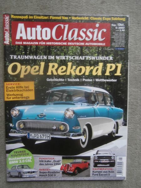 AutoClassic 5/2007 VW Käfer Ovali,BMW 3.0CSL E9 Restaurierung,Kaufberatung Escort2,Opel Rekord P1,Super Roadster Horch 930V