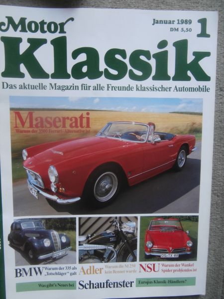 Motor Klassik 1/1989 Maserati 3500GT Spider, Adler M250,BMW 335i,McLaren M6B