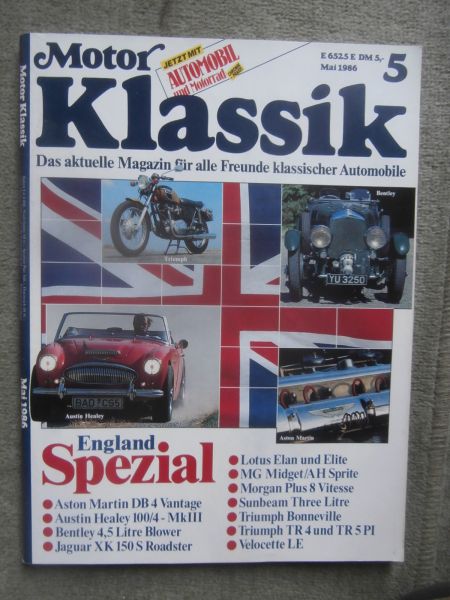 Motor Klassik 5/1986 Lotus Elan & Elite,MG Midget,Morgan Plus 8 Vitesse,Sunbeam, Triumph Bonneville,TR4,TR5 PI,Velocette