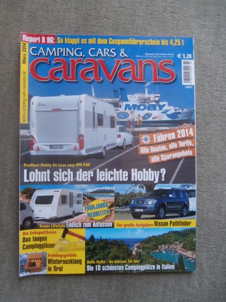 camping,cars & caravans 3/2014 Hobby de Luxe easy 490KMF,Nissan Pathfinder 3.0dCiv,